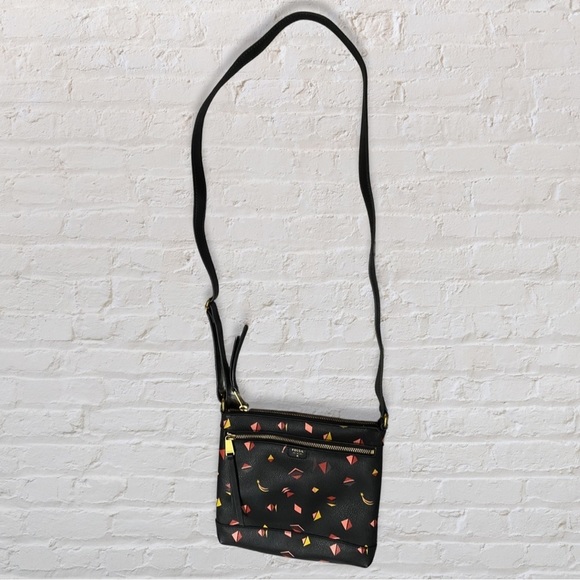 Fossil Black Abstract Triangle Geometric Shape Leather Crossbody Bag - Picture 4 of 4